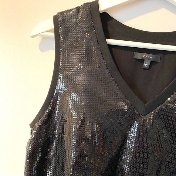 DREW sequin v neck tank Cynthia black small - Picture 2 of 4